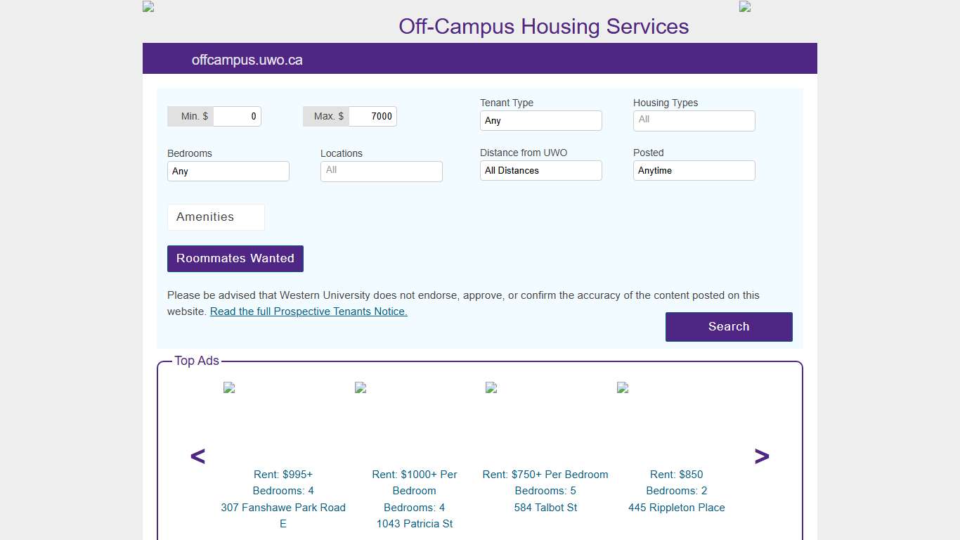 Western's Off-Campus Housing Rental Listing Service