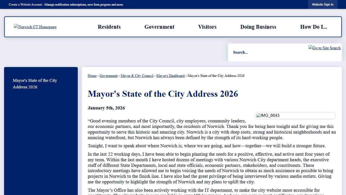 Mayor's State of the City Address 2026 | Norwich, CT - Official Website